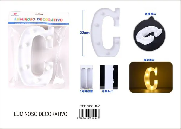 Letra luminosa LED de 22 cm de plástico, letra C