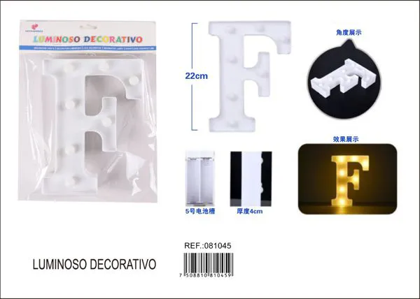Letra luminosa LED de 22 cm de plástico, letra F