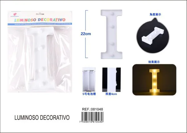 Letra luminosa LED de 22 cm de plástico, letra I