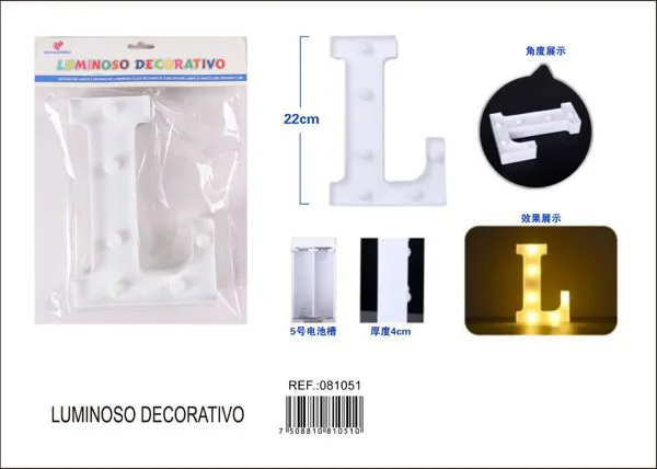 Letra luminosa LED de 22 cm de plástico, letra L
