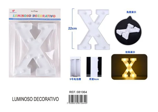 Letra luminosa LED de 22 cm de plástico, letra X