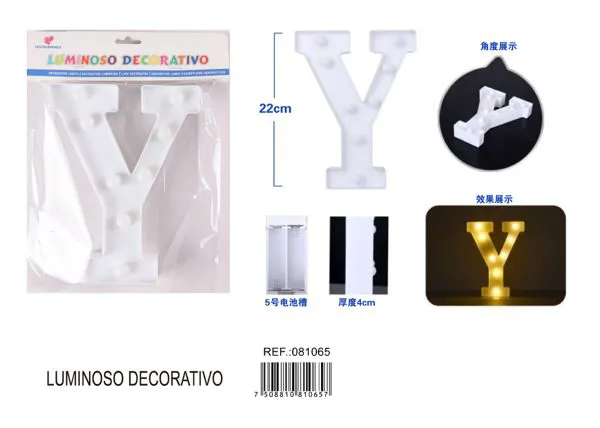 Letra luminosa LED de 22 cm de plástico, letra Y