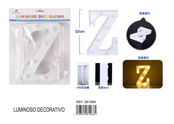 Letra luminosa LED de 22 cm de plástico, letra Z