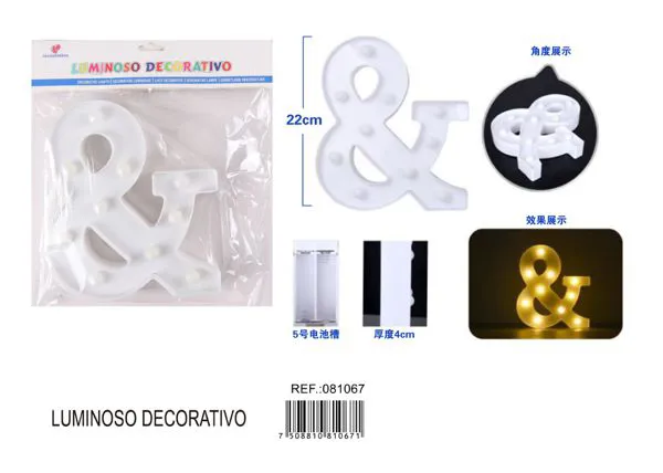 Letra luminosa LED de 22 cm de plástico, símbolo &