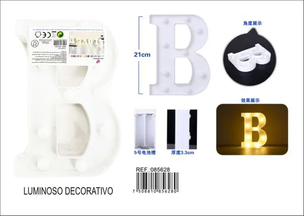 Letra luminosa LED de 21 cm de plástico, letra B
