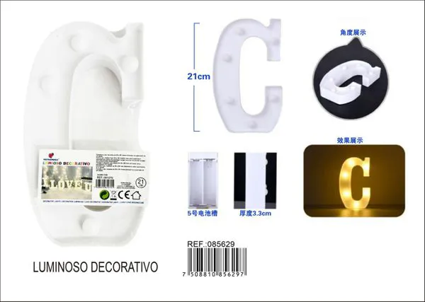 Letra luminosa LED de 21 cm de plástico, letra C