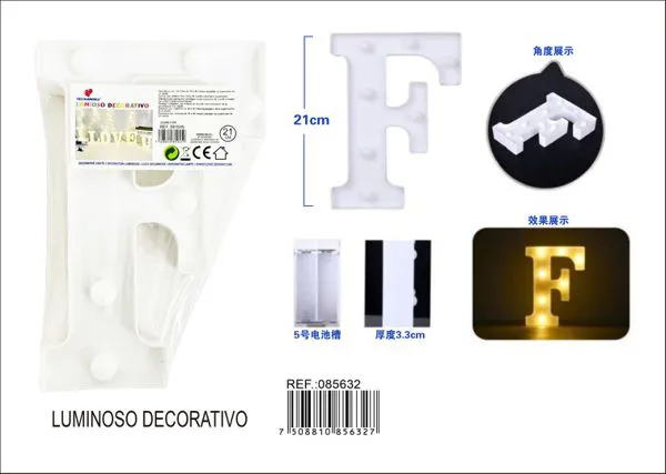 Letra luminosa LED de 21 cm de plástico, letra F