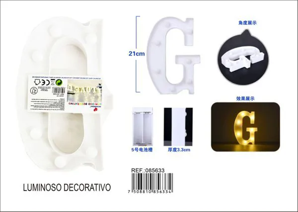 Letra luminosa LED de 21 cm de plástico, letra G