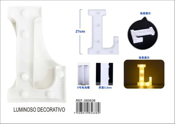 Letra luminosa LED de 21 cm de plástico, letra L