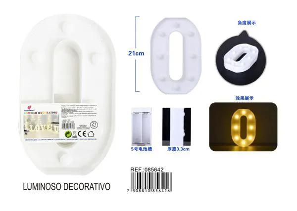 Letra luminosa LED de 21 cm de plástico, letra O