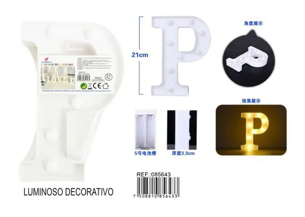 Letra luminosa LED de 21 cm de plástico, letra P
