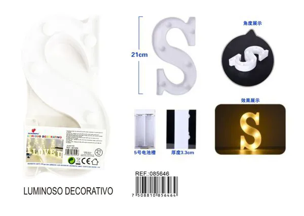 Letra luminosa LED de 21 cm de plástico, letra S