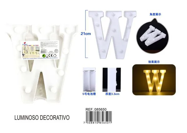 Letra luminosa LED de 21 cm de plástico, letra W