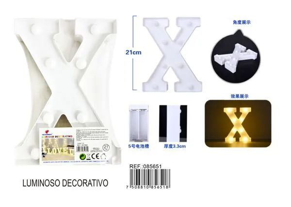 Letra luminosa LED de 21 cm de plástico, letra X