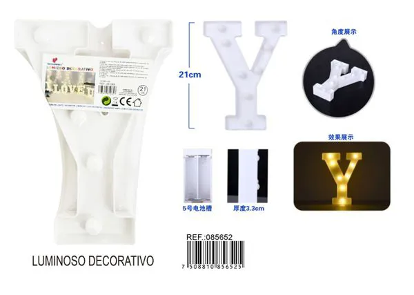Letra luminosa LED de 21 cm de plástico, letra Y