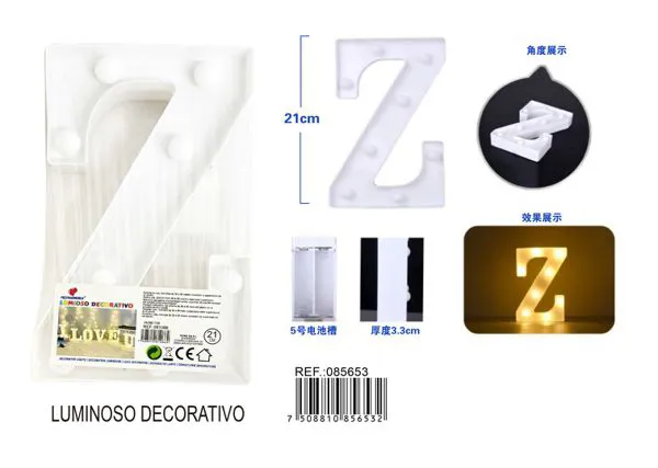 Letra luminosa LED de 21 cm de plástico, letra Z