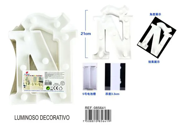 Letra luminosa LED de 21 cm de plástico, letra Ñ