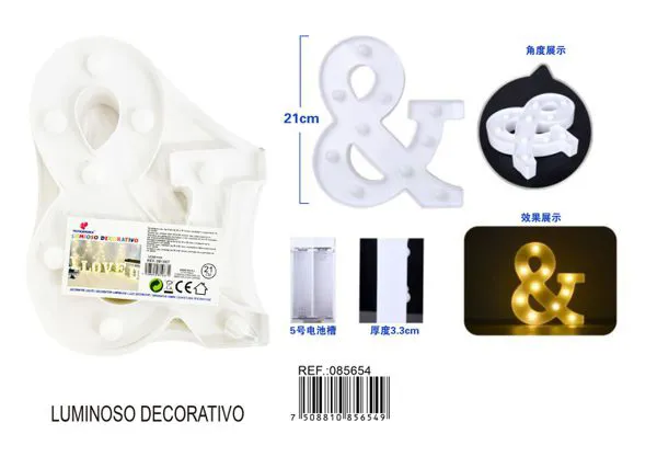 Letra luminosa LED de 21 cm de plástico, símbolo &