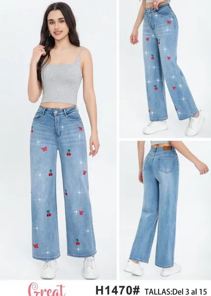 Jeans con estampado de cerezas
