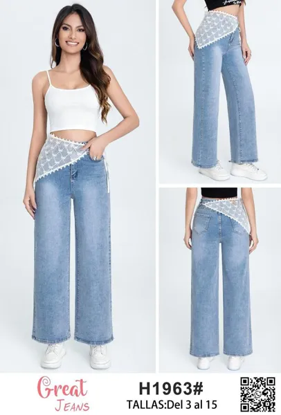 Jeans con detalle de encaje en cintura