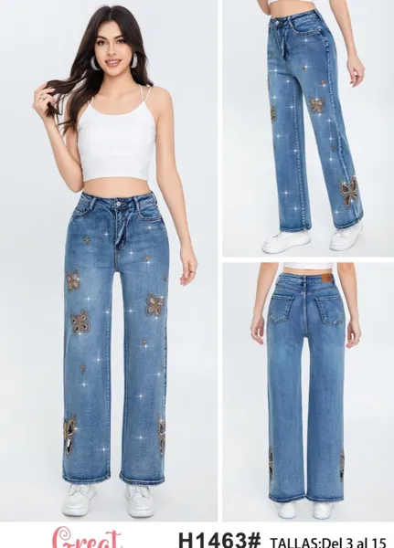 Jeans con bordado de mariposas