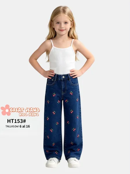 Jeans con estampado de cerezas