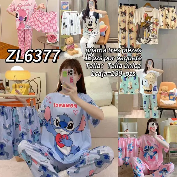 Pijama de tres piezas con personajes
