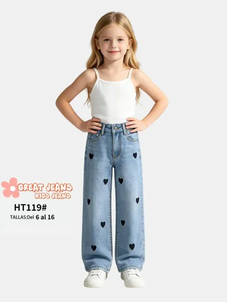 Jeans con estampado de corazones