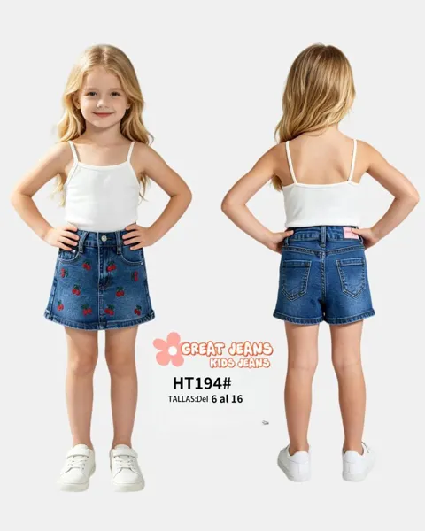 Short de mezclilla con estampado de cerezas