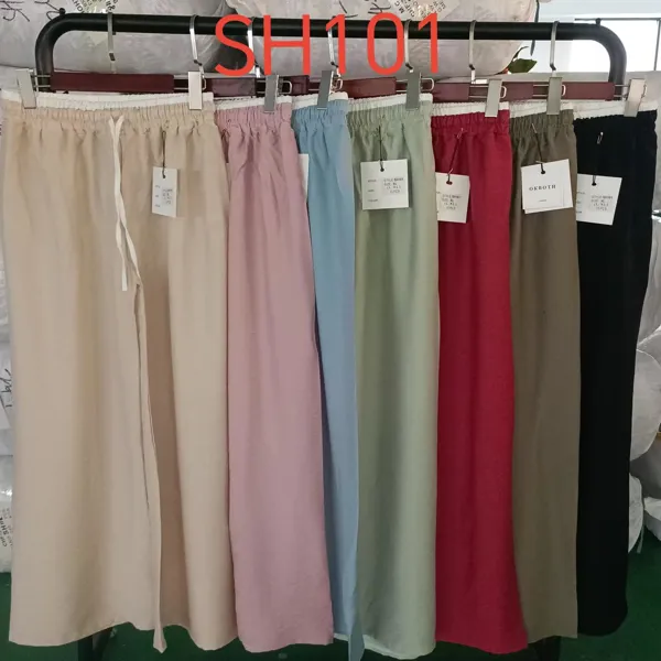 Pantalones casuales de pierna ancha con cordón-SH101