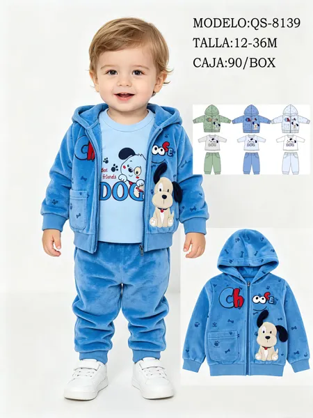 Conjunto de 3 piezas de terciopelo con perrito para bebé