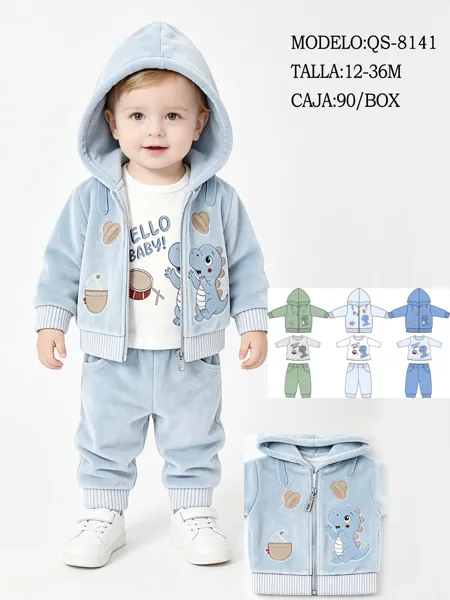 Conjunto de terciopelo con capucha de dinosaurio para niño