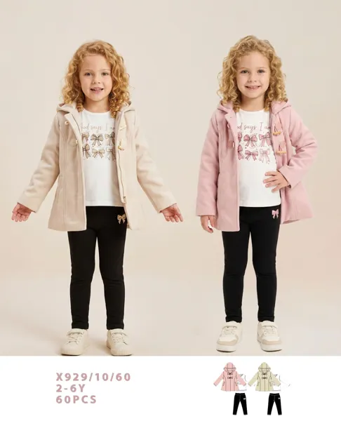 Conjunto de 3 piezas con abrigo con capucha para niña