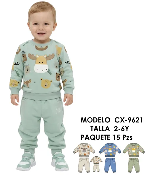 Conjunto de sudadera y jogger con estampado de animales para niño