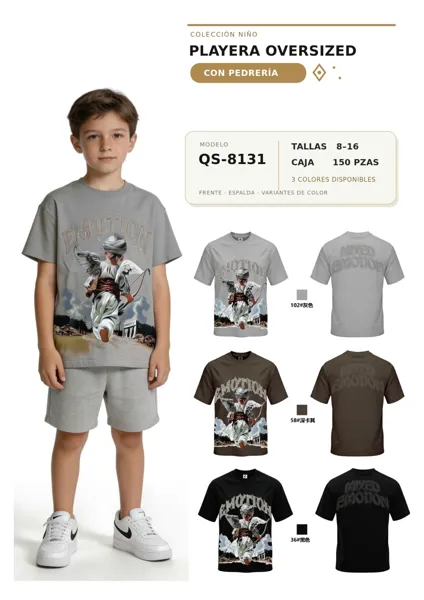 Playera oversized manga corta con estampado de ángel para niño