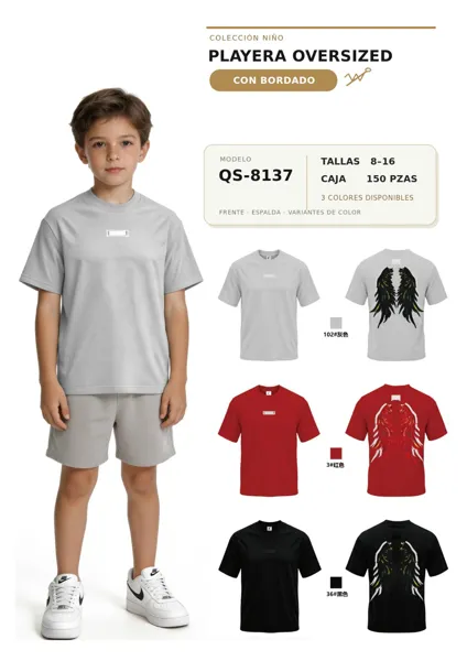 Playera oversized con bordado de alas para niño
