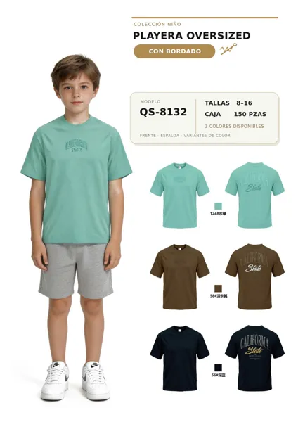 Playera oversized con bordado California para niño