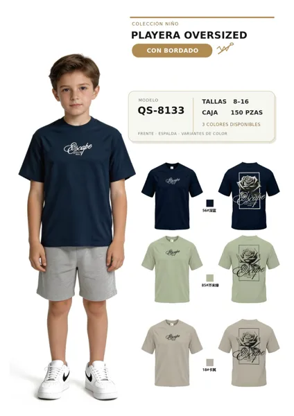 Playera oversized de manga corta con bordado para niño
