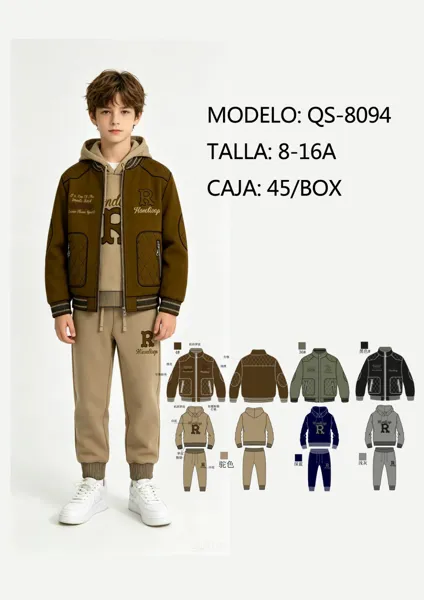 Conjunto de 3 piezas con chamarra universitaria para niño