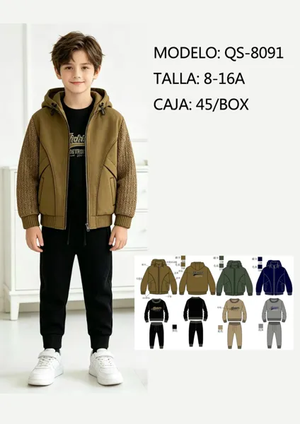 Conjunto de 3 piezas con chamarra con capucha para niño