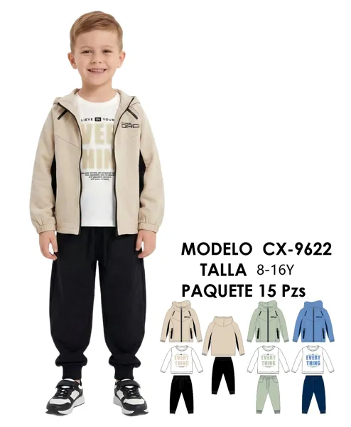 Conjunto deportivo de 3 piezas con capucha para niño