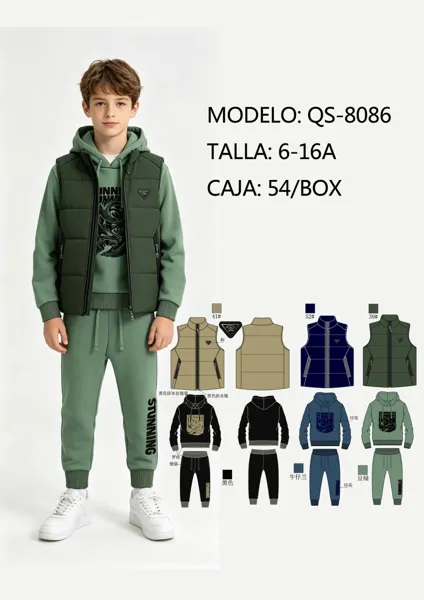 Conjunto de chaleco acolchado y sudadera con capucha para niño