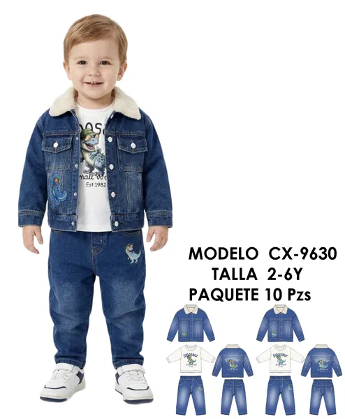 Conjunto de 3 piezas con chamarra de mezclilla para niño