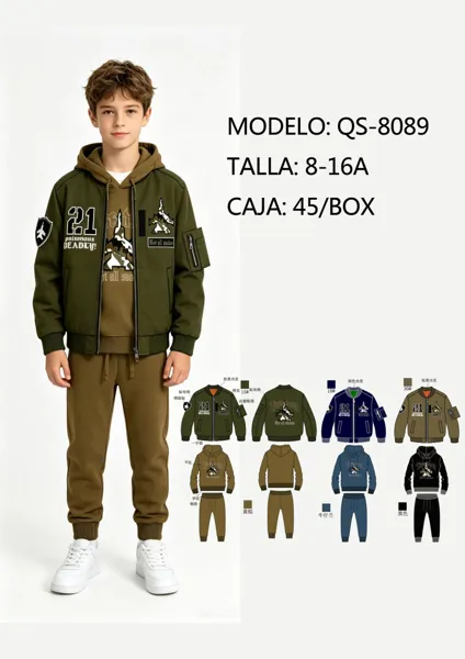Conjunto de 3 piezas con chamarra bomber para niño