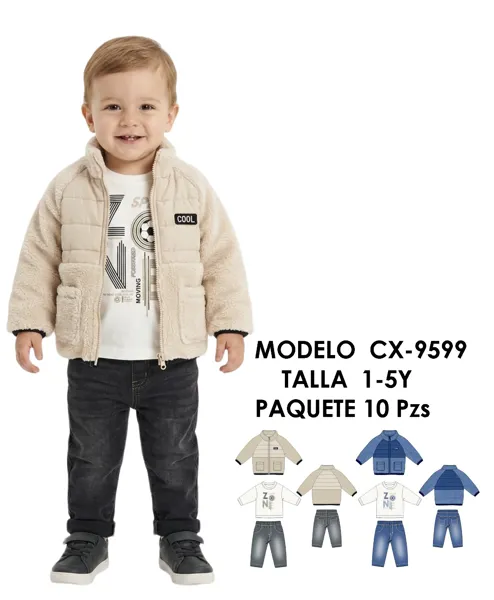 Conjunto de 3 piezas con chamarra polar y jeans para niño