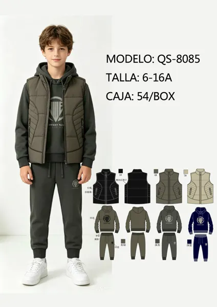 Conjunto de 3 piezas con chaleco acolchado para niño