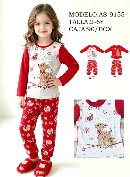 Pijama navideño de 2 piezas con renos para niña