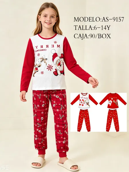 Pijama navideño de 2 piezas con estampado de Santa para niña