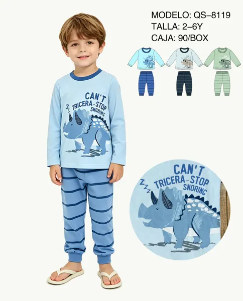 Pijama de 2 piezas con estampado de dinosaurio para niño