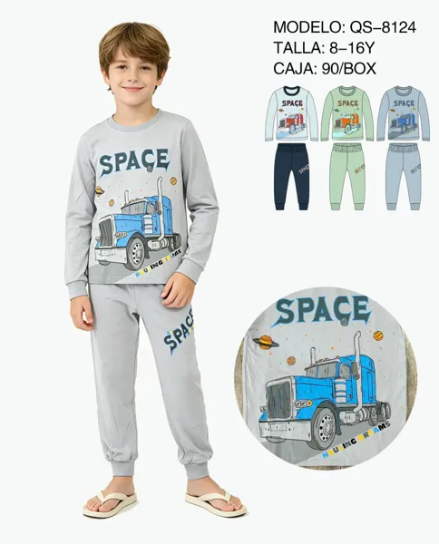 Pijama de 2 piezas con estampado de camion para niño